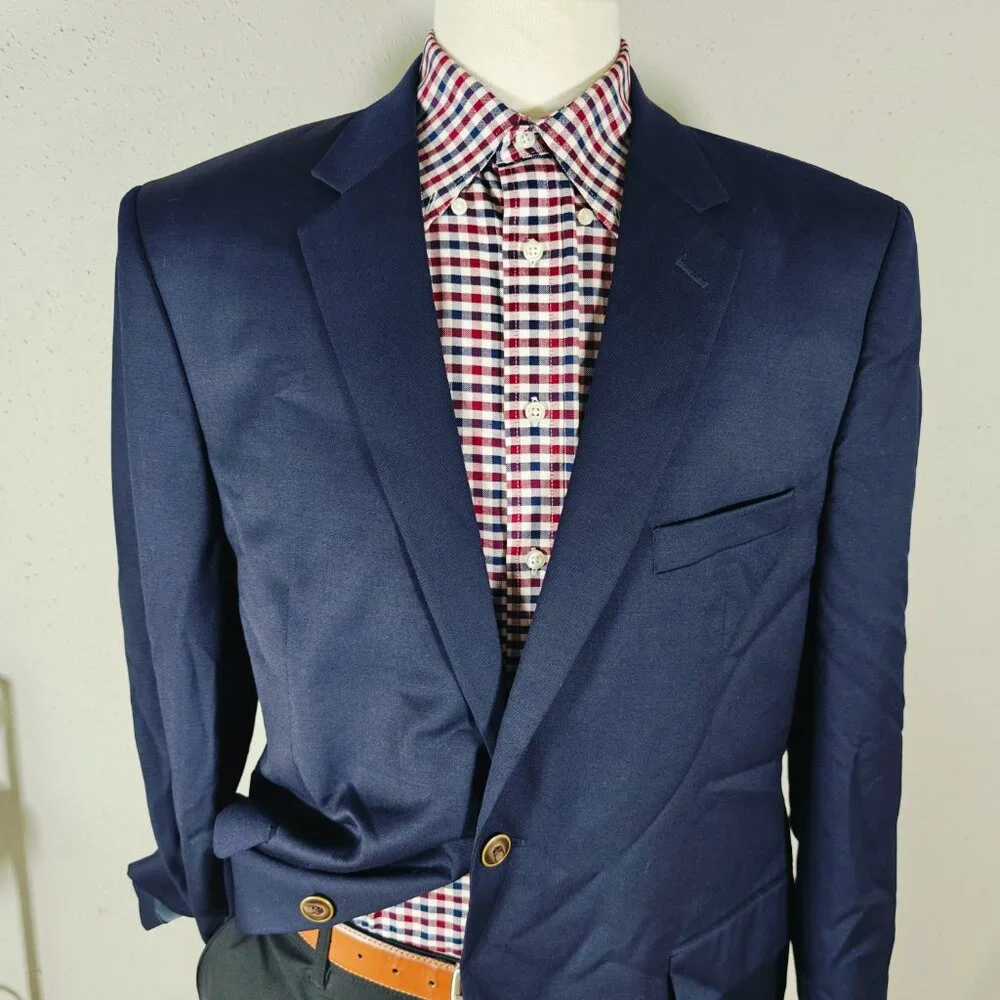 Joseph Feiss Gold Men's Sport Coat Blazer Two Button Navy Blue Twill Classic 44R